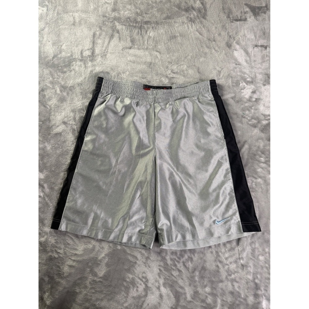 Vintage Y2K Nike Men Basketball Shorts Shiny Dazzle Shimmer Sz L Silver Logo